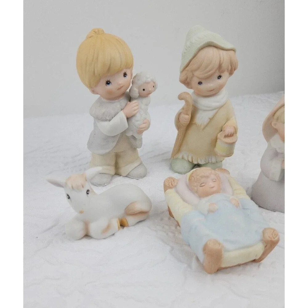 Homco Nativity 5‎ Figurines Mary Baby Lamb Jesus Porcelain Holiday Christmas
